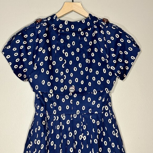 Women's S Reneevon Korea Version Fashion Dress Full Button Up Navy Circle Print - Picture 6 of 10